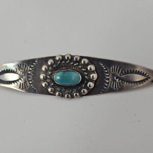 Vintage Harvey Era Navajo Concho Sterling Turquoise Bar Pin Brooch Southwestern